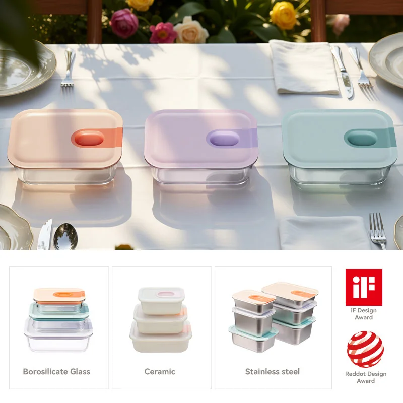 IKOO One-Handed Opening Borosilicate Glass Food Storage Container