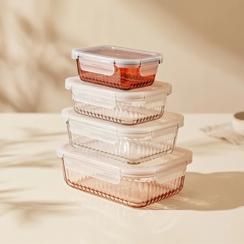 IKOO OEM/ODM Ribbed Glass Containers with Covers for Food Storage/Prep