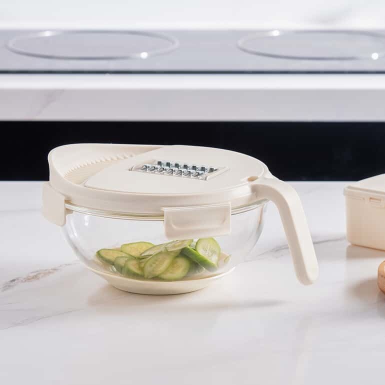 IKOO Multifunctional Borosilicate Glass Mixing Bowl with Grater