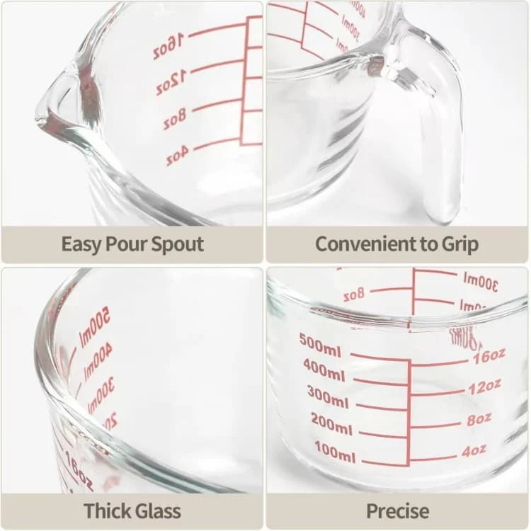 High Borosilicate Glass Measuring Cup with Lid Microwave Safe