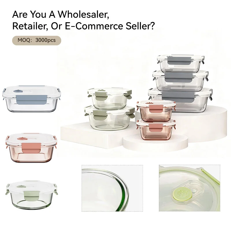 IKOO Wholesale Color Sprayed Glass Food Container with Vented Snap Lock Lid