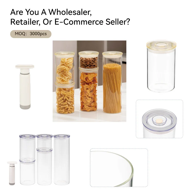 Glass Vacuum Jar with Leak-proof Seal and Stackable Design for Food Storage