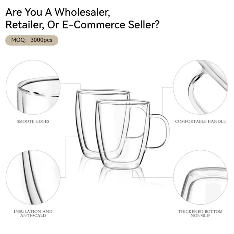 IKOO Double Wall Glass Coffee Mug with Insulation Oven and Freezer Safe