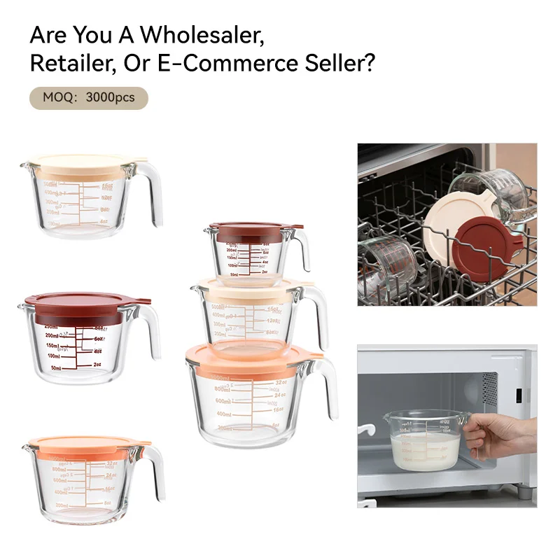 High Borosilicate Glass Measuring Cup with Lid Microwave Safe