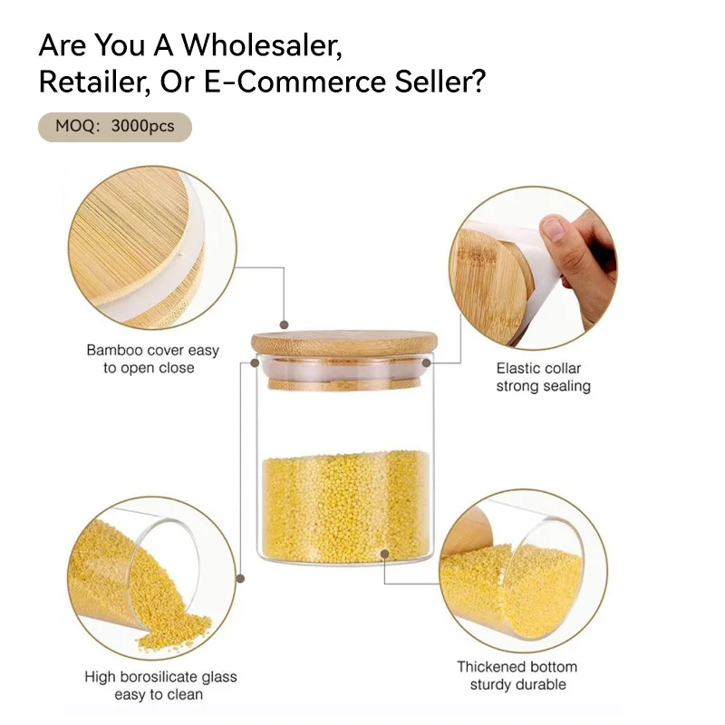 High Borosilicate Glass Canister with Bamboo Lid Airtight Glass Food Storage Jar