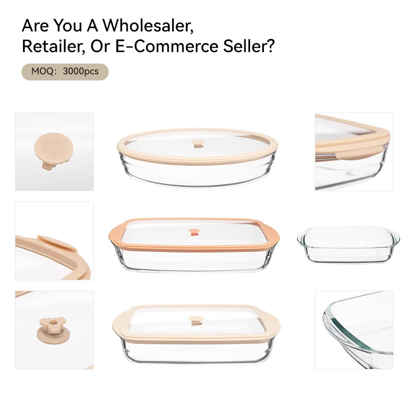 IKOO Borosilicate Glass Baking Dish 800ml-3600ml with Vented Lid