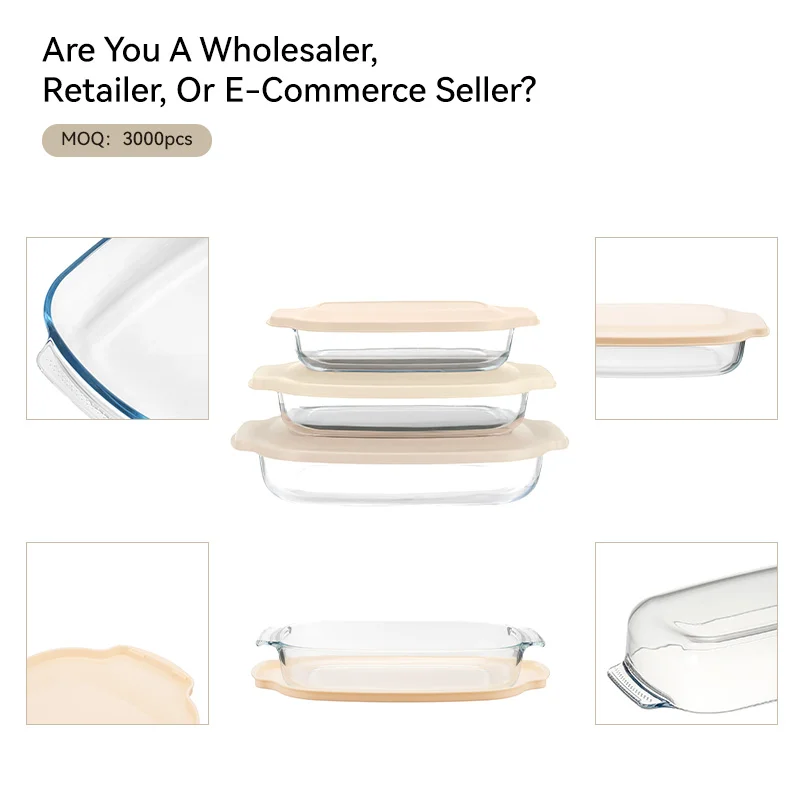 IKOO Borosilicate Glass Bakeware with PP Lid 1000ml to 3600ml