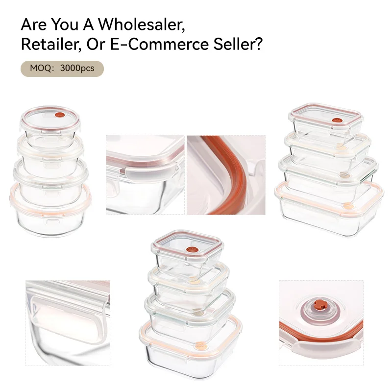 IKOO Borosilicate Glass Food Container with Vented 4 Lock PP Lid