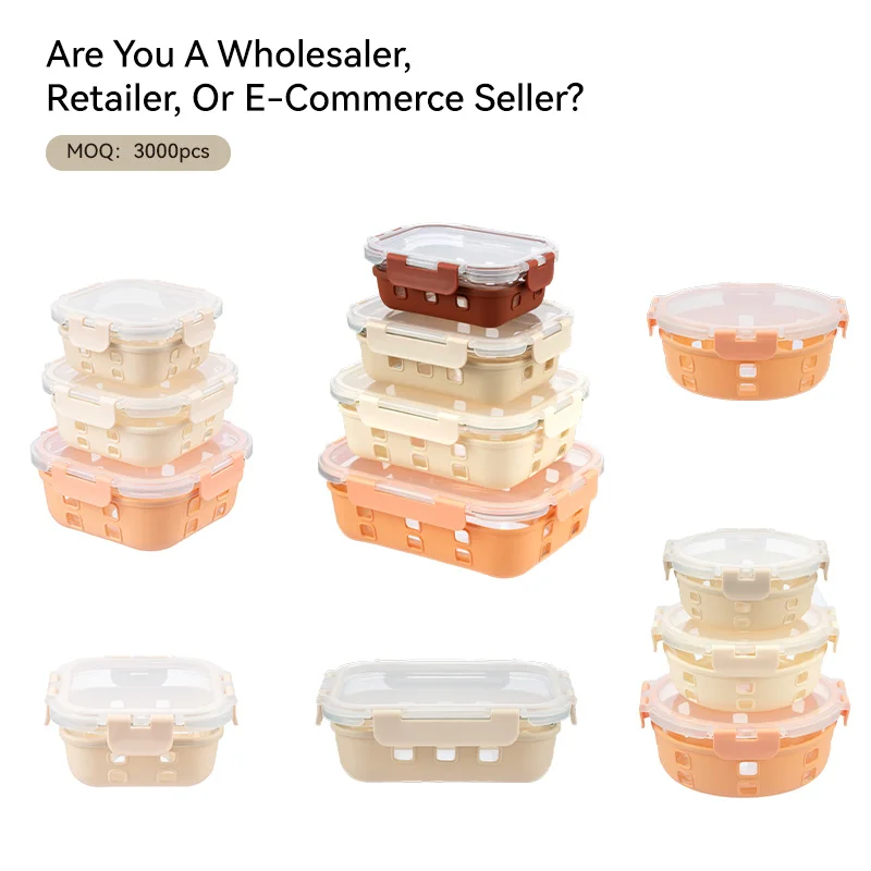 Innovative ODM/OEM Glass Food Storage Container with Silicone Sleeve and Airtight BPA-Free Plastic Lids