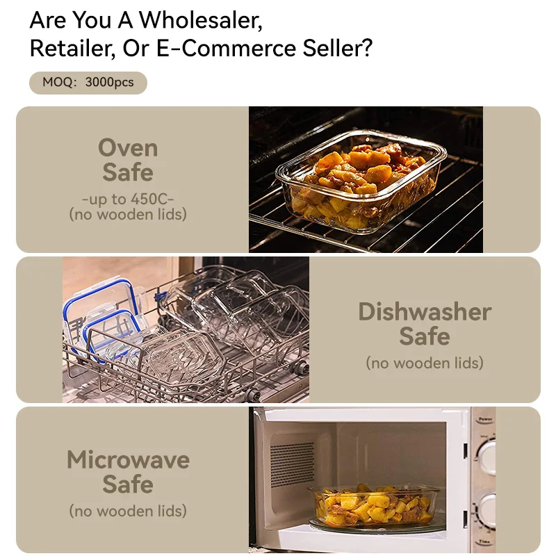 Microwave and Oven Use Borosilicate Glass Food Storage Containers with Lids