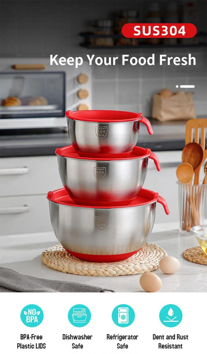 304 Stainless Steel Mixing Bowl with ABS Lid 1200ml-4500ml 0