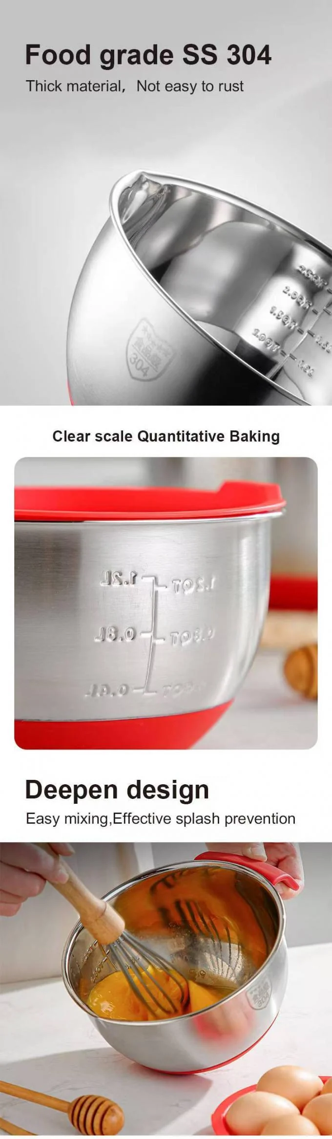 304 Stainless Steel Mixing Bowl with ABS Lid 1200ml-4500ml 1