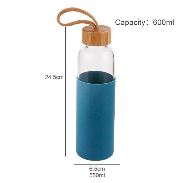 600ml BPA-Free Leak-Proof Borosilicate Glass Water Bottle with Bamboo Lid and Silicone Sleeve