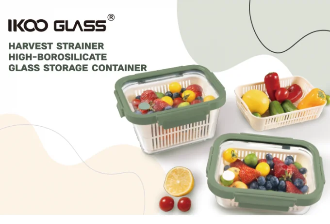 Airtight Borosilicate Glass Food Storage Container with Removable Colander and Microwave Safe Vented Lid 0