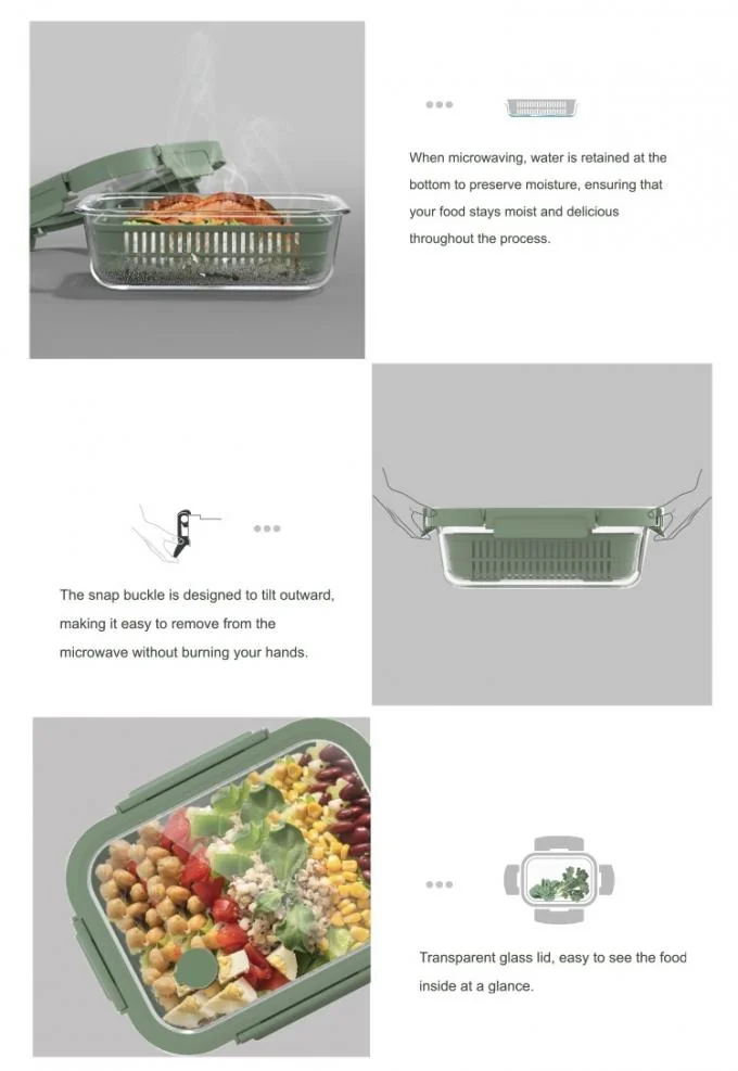Airtight Borosilicate Glass Food Storage Container with Removable Colander and Microwave Safe Vented Lid 1