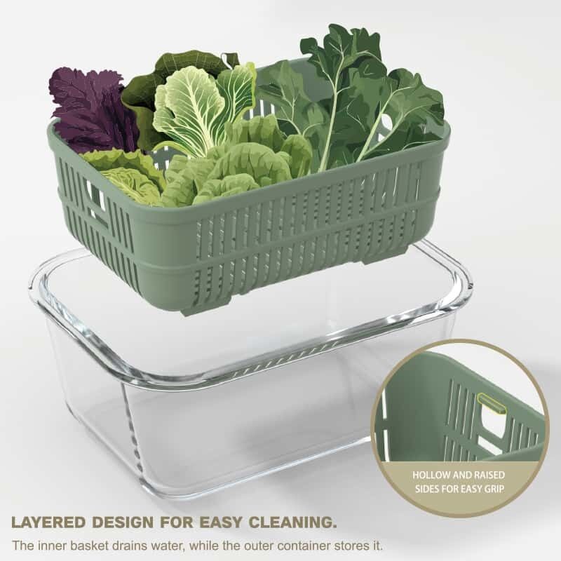 Airtight Borosilicate Glass Food Storage Container with Removable Colander and Microwave Safe Vented Lid