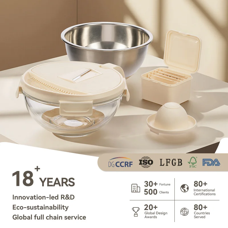 IKOO BPA-free Glass Salad Bowl with Non-slip Silicone Base for Food Prep