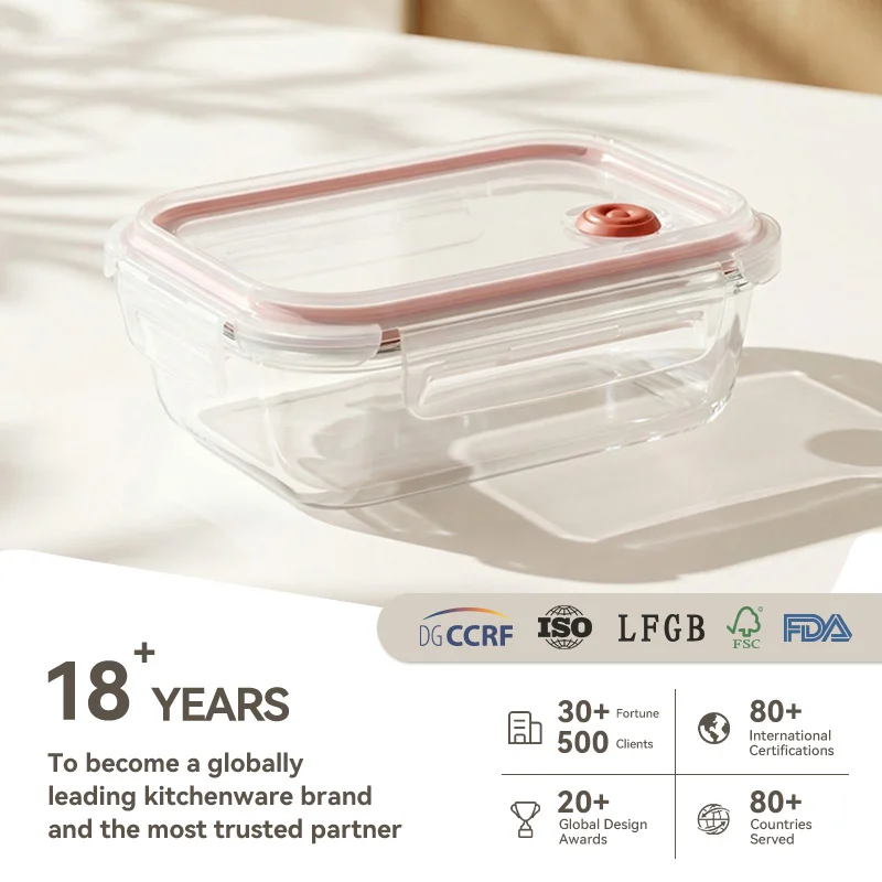 IKOO Borosilicate Glass Food Container with Vented 4 Lock PP Lid