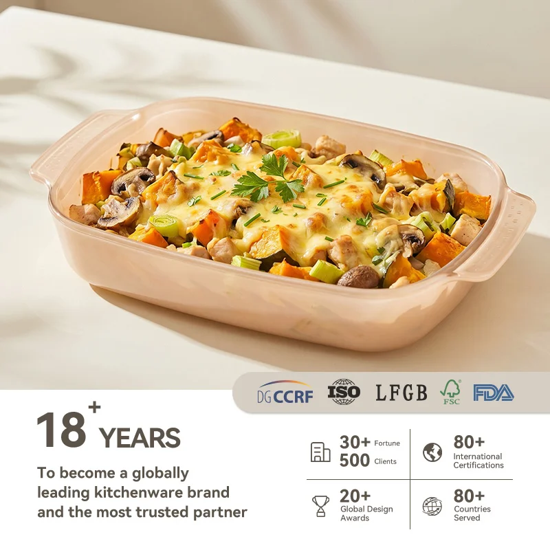 IKOO Private Label Translucent Colored Borosilicate Glass Baking Pan