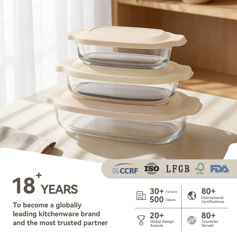 IKOO Borosilicate Glass Bakeware with PP Lid 1000ml to 3600ml