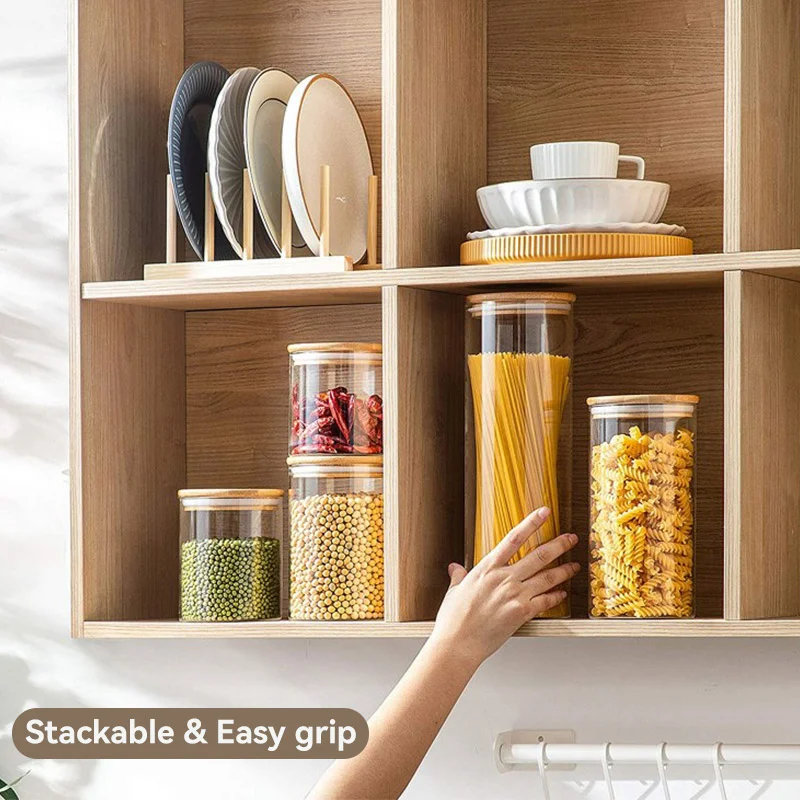 High Borosilicate Glass Canister with Bamboo Lid Airtight Glass Food Storage Jar