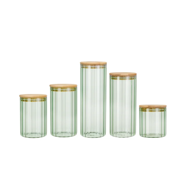 Borosilicate Glass Canister with Bamboo Lid Color Sprayed Stripe Design 0
