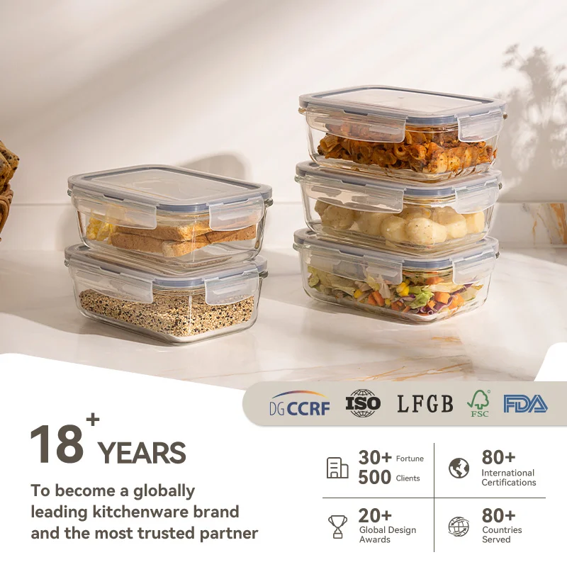 Microwave and Oven Use Borosilicate Glass Food Storage Containers with Lids