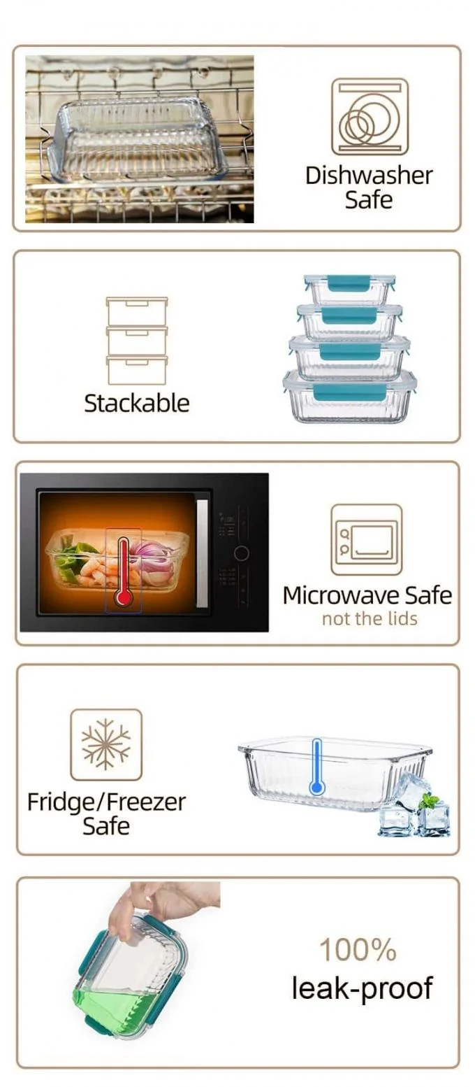 Borosilicate Glass Food Container with Airtight Locking Lids Stackable Design and 560℃ Oven Safe 1