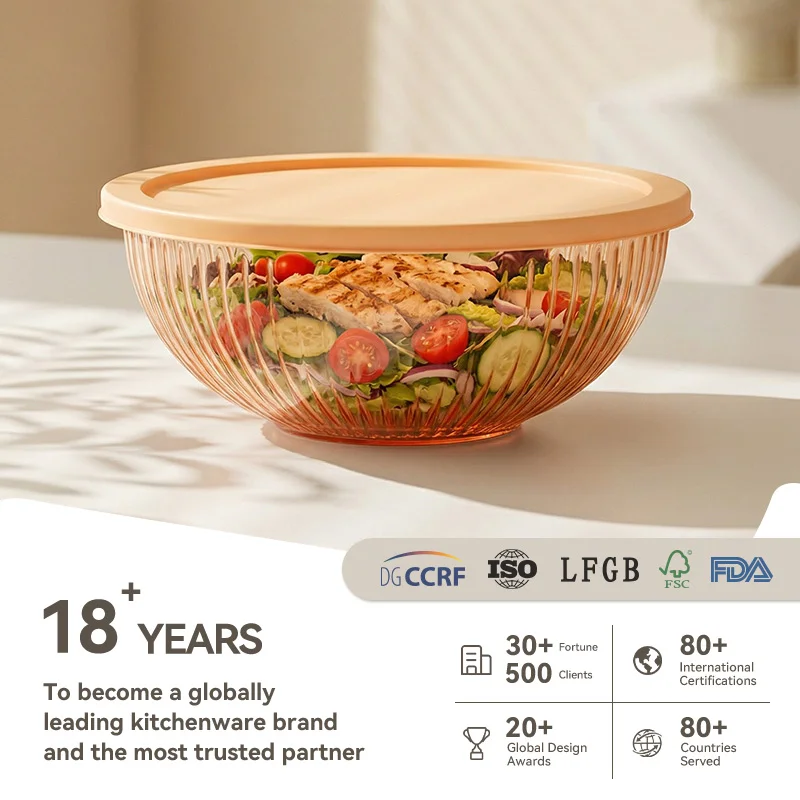 IKOO BPA-Free Meal Prep Stackable Space Saving Nesting Ribbed Glass Mixing Bowls