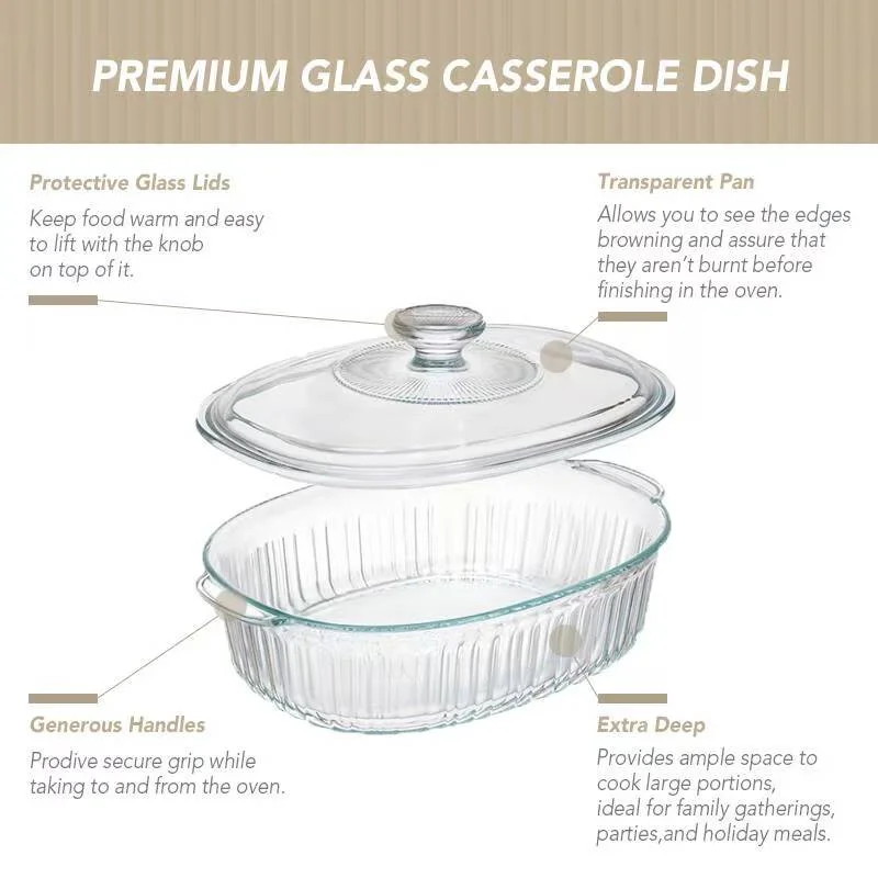 IKOO Lead-Free High Borosilicate Glass Casserole Dish with Lid