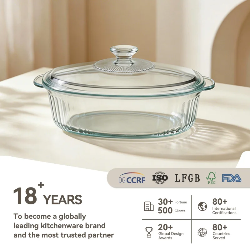IKOO Lead-Free High Borosilicate Glass Casserole Dish with Lid
