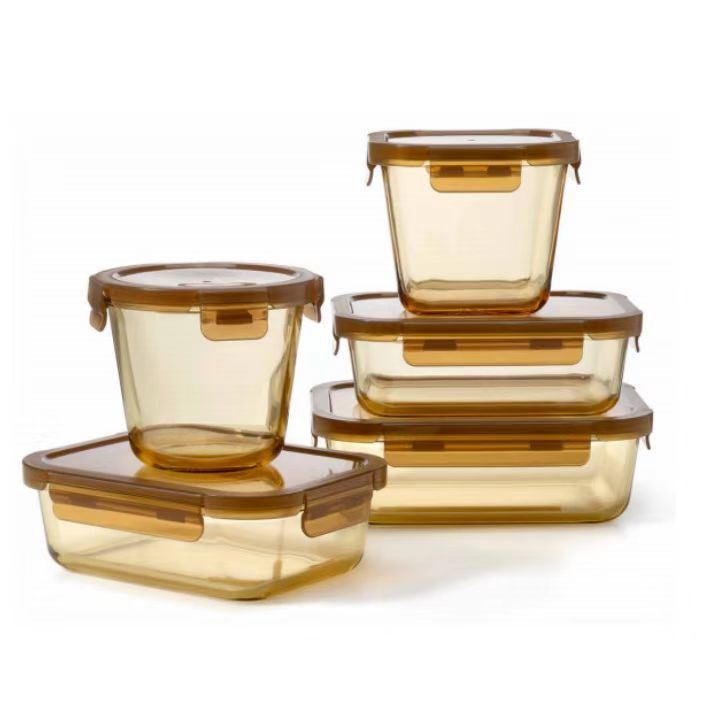 IKOO Amber Glass Food Storage Containers with Airtight Locking Lids