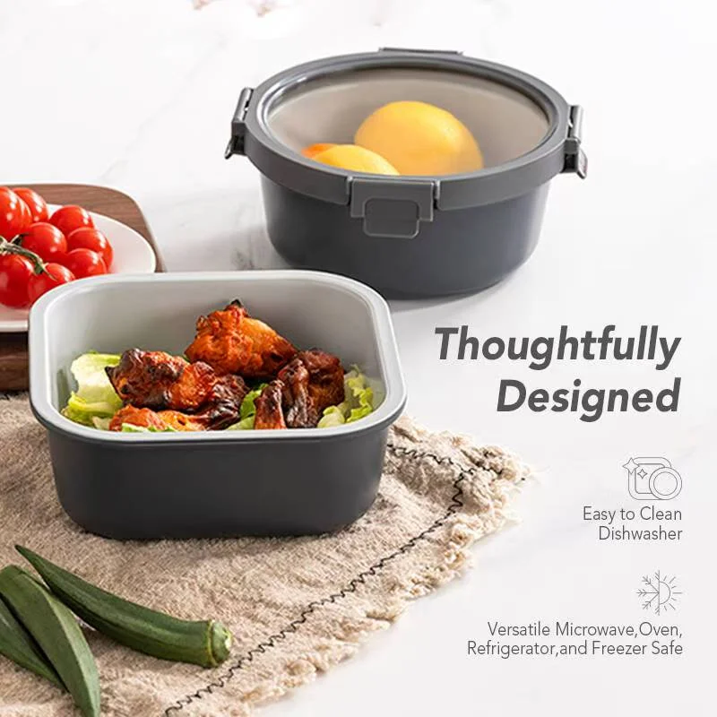 IKOO Non-stick Coating Glass Food Container with Glass Lid Freezer Safe and Oven Safe
