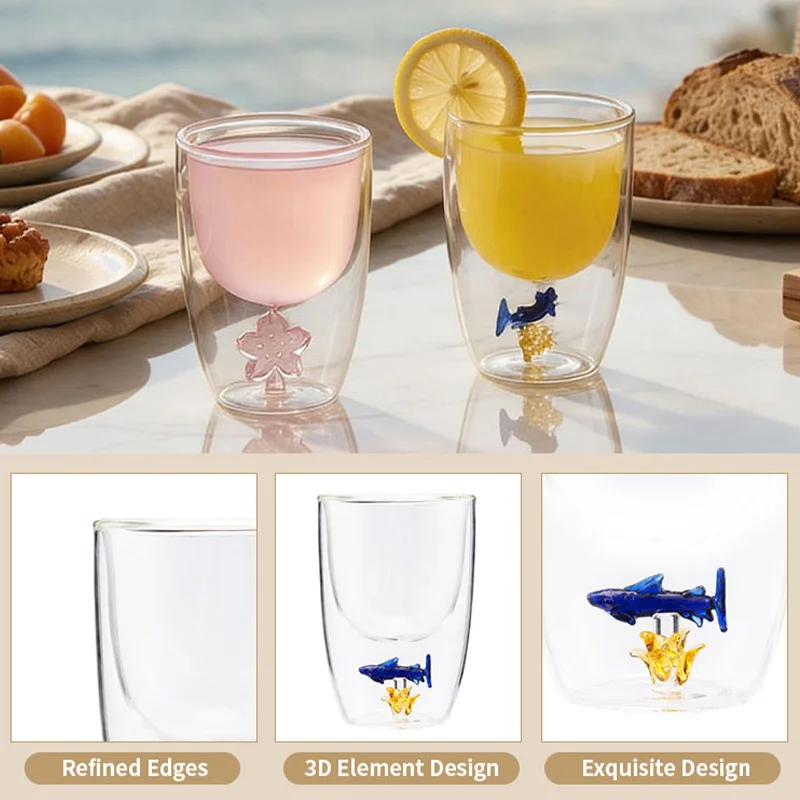 IKOO Professional Manufacturer 3D Coffee Cup Crystal Glass Animal Plant Inner Cup Wish Cup as A Gift-Party Office Morning Mugs for Milk Chocolate Cappuccino, Suitable for Home Office Decoration