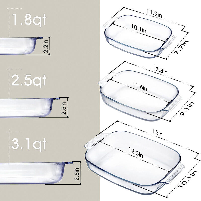 Dishwasher Safe Heat Resistant Eco-Friendly Borosilicate Glass Baking Dish Set with Handle