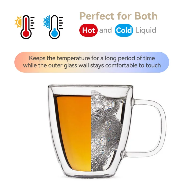 IKOO Double Wall Glass Coffee Mug with Insulation Oven and Freezer Safe