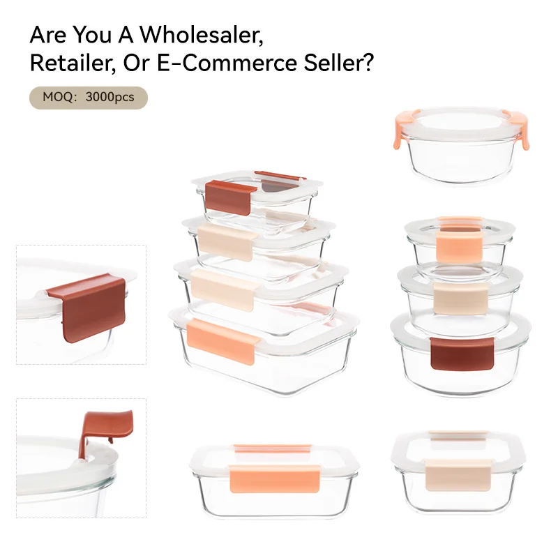 IKOO Glass Food Containers with Glass-Lids and Air Vent for leftovers