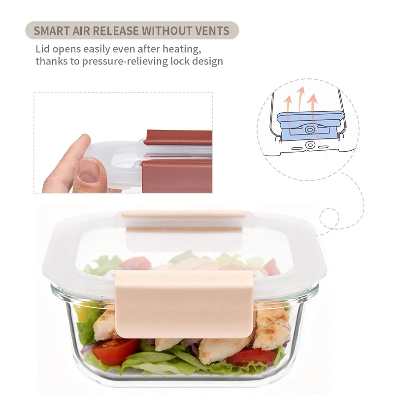 IKOO Glass Food Containers with Glass-Lids and Air Vent for leftovers