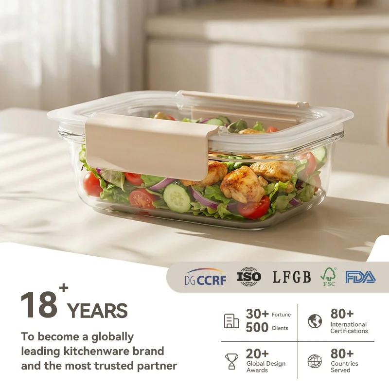IKOO Glass Food Containers with Glass-Lids and Air Vent for leftovers