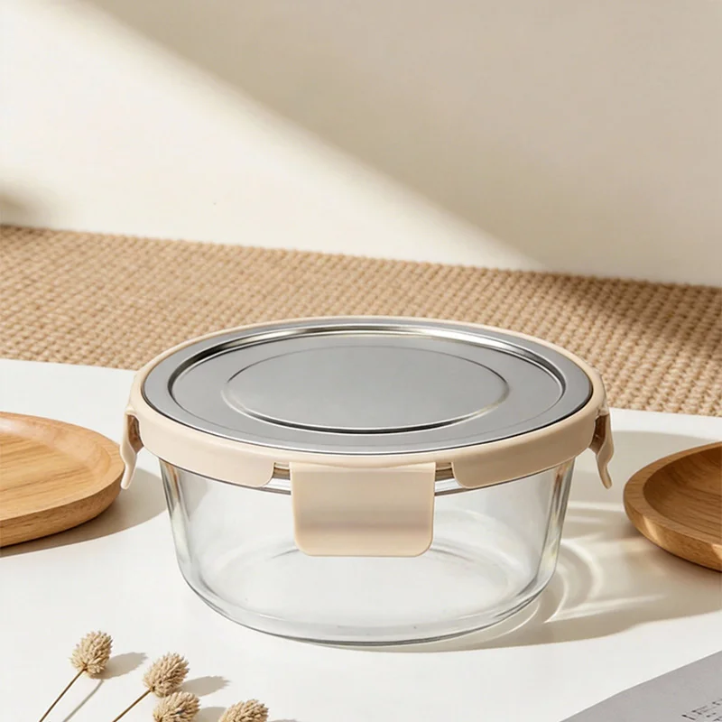 IKOO Glass Food Container with 4-Lock Stainless Steel Lid
