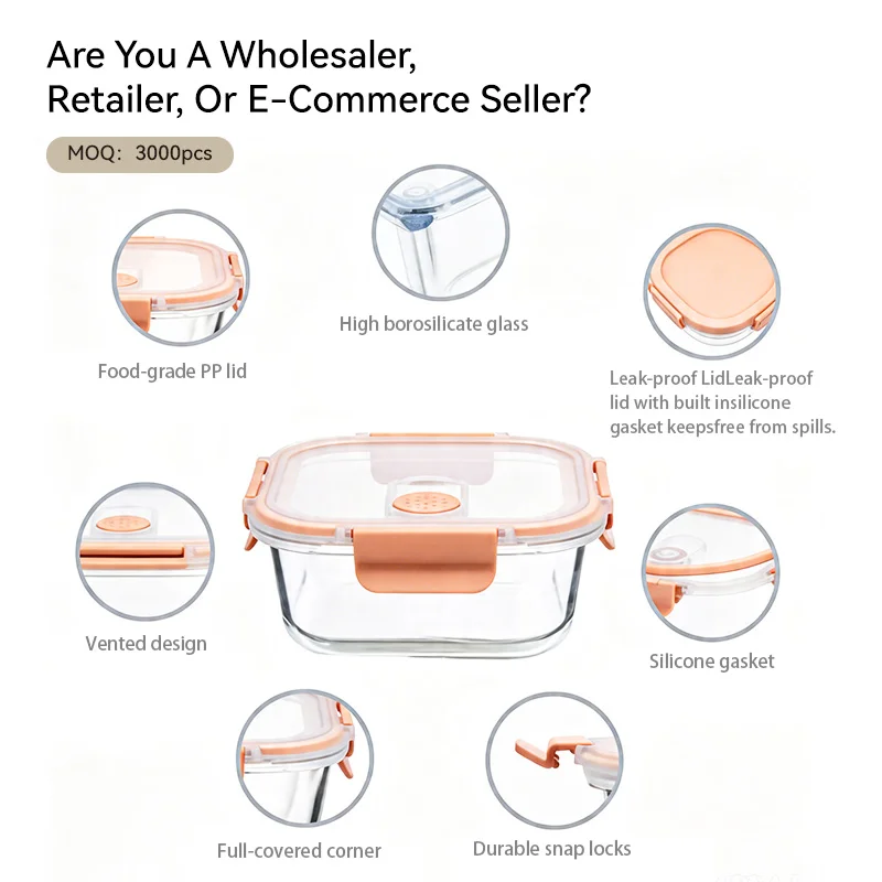 IKOO Custom Colored Stackable Glass Food Container with Locking Lid