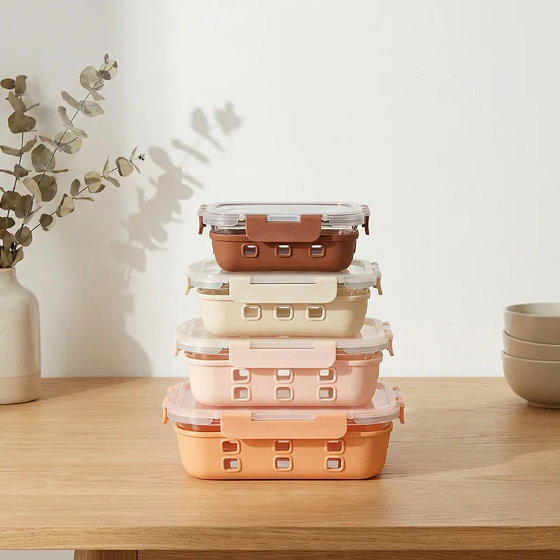 Innovative ODM/OEM Glass Food Storage Container with Silicone Sleeve and Airtight BPA-Free Plastic Lids