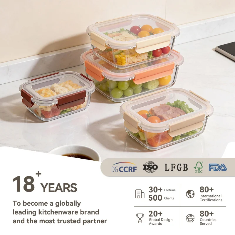 IKOO OEM/ODM Glass Meal Prep Containers with Snap Locking Lids