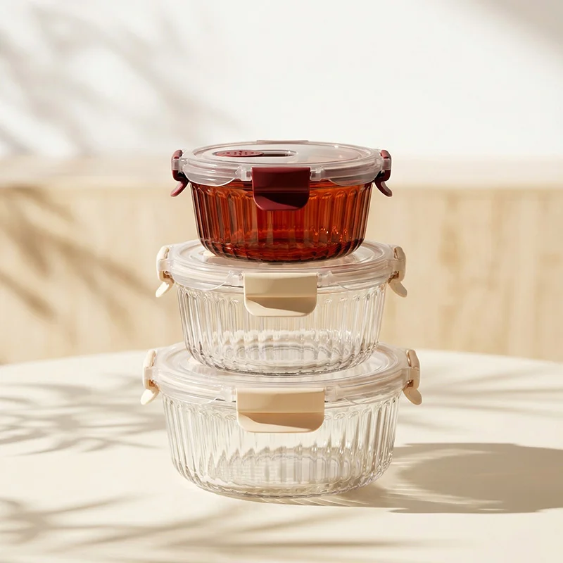 IKOO Color Sprayed Glass Food Container with 4 Lock PP Lid Factory