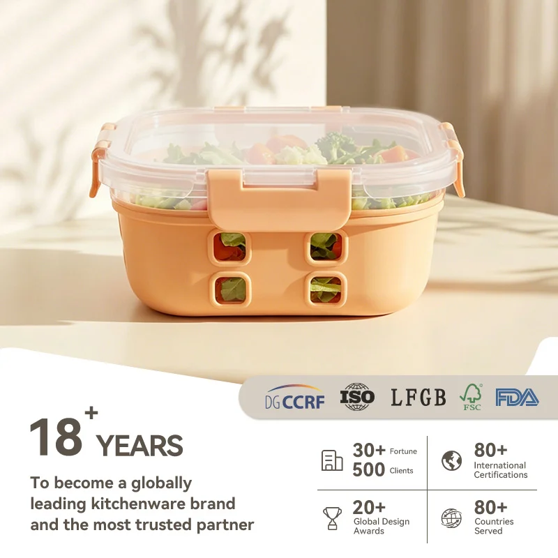 OEM/ODM Support Custom Logo Printed Glass Food Containers with Lids & Silicone Sleeves