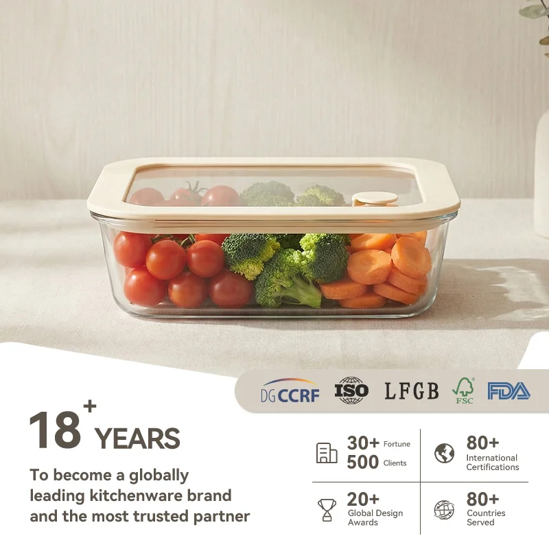 IKOO Oven Safe Dishwasher Safe Freezer Safe Glass Food Storage Container with Silicone Framed Glass Lid