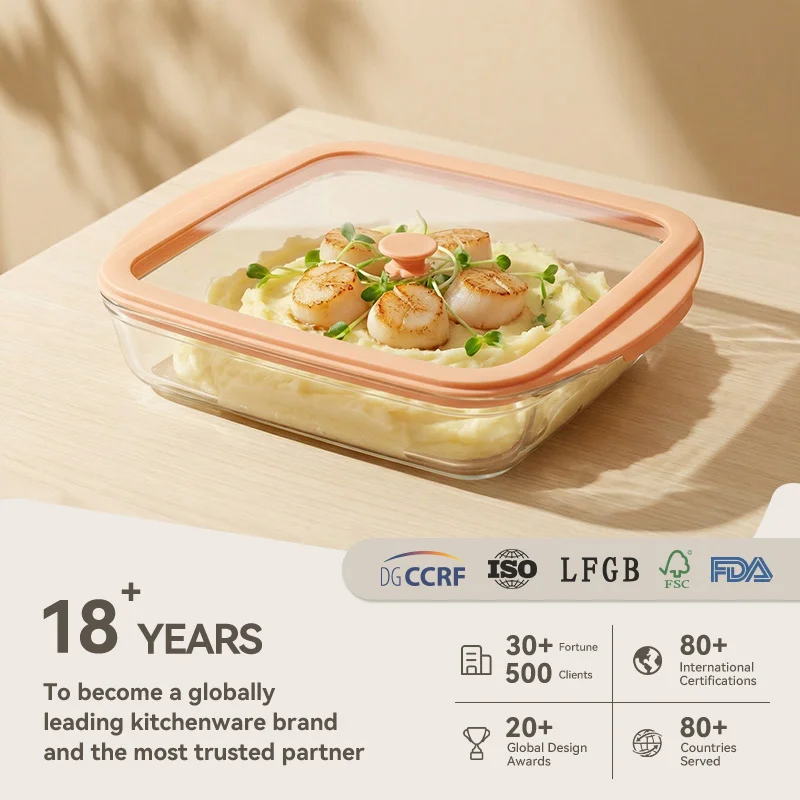 IKOO Borosilicate Glass Baking Dish 800ml-3600ml with Vented Lid