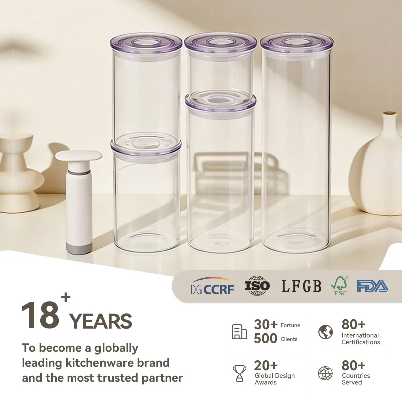 Glass Vacuum Jar with Leak-proof Seal and Stackable Design for Food Storage