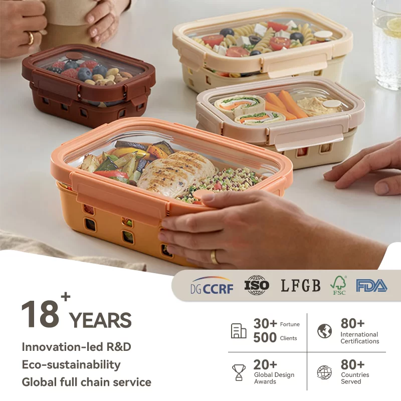 IKOO glass food storage container with glass lid and silicone sleeve