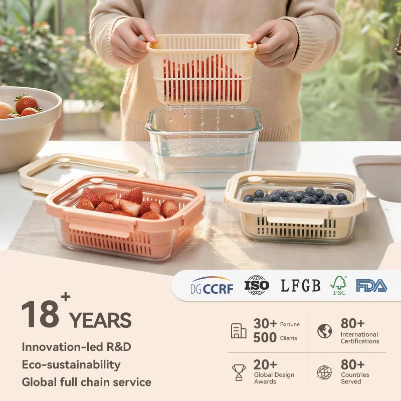 IKOO Glass Meal Prep Container with One-Handed Opening Lid